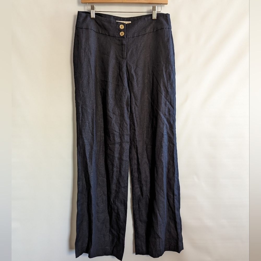 Michael Kors Wide Leg Linen Pants 2 Navy Blue Natural Fiber Dress Pant - Picture 10 of 10